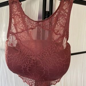 Pink lace high neck bra